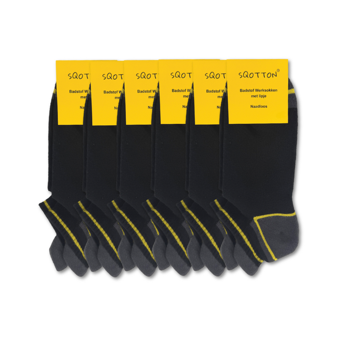 6 paar Lage Werksokken met Badstofvoering en Lipje Naadloos Zwart