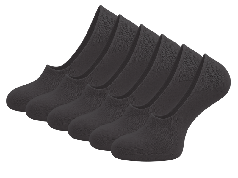 6 paar Invisible sneakersokken Footies Siliconen hiel Zwart