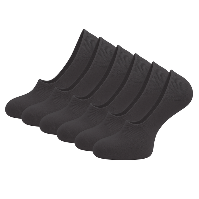 6 paar Invisible sneakersokken Footies Siliconen hiel Zwart