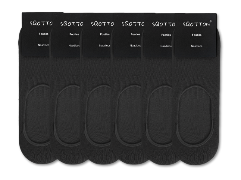 6 paar Invisible sneakersokken Footies Siliconen hiel Zwart