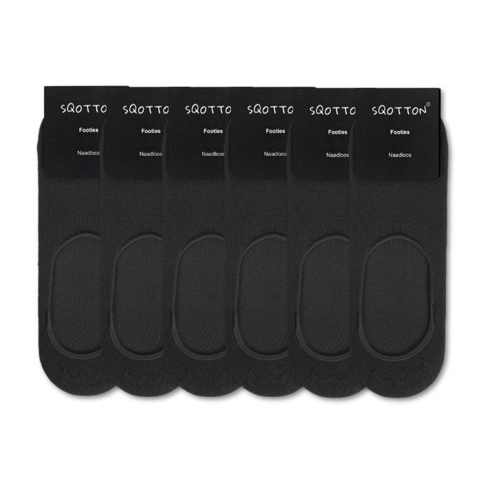 6 paar Invisible sneakersokken Footies Siliconen hiel Zwart