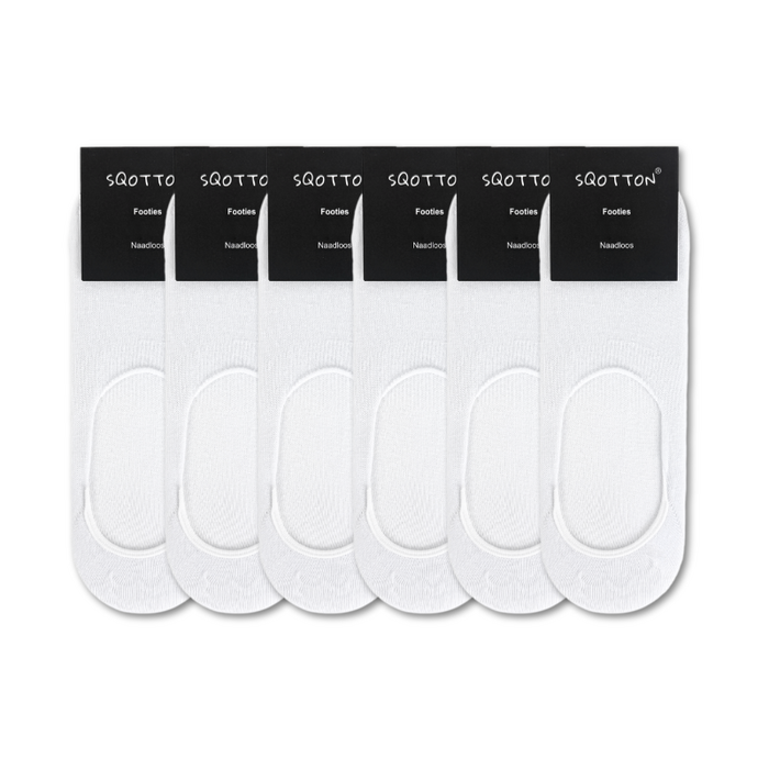 6 paar Invisible sneakersokken Footies Siliconen hiel Wit