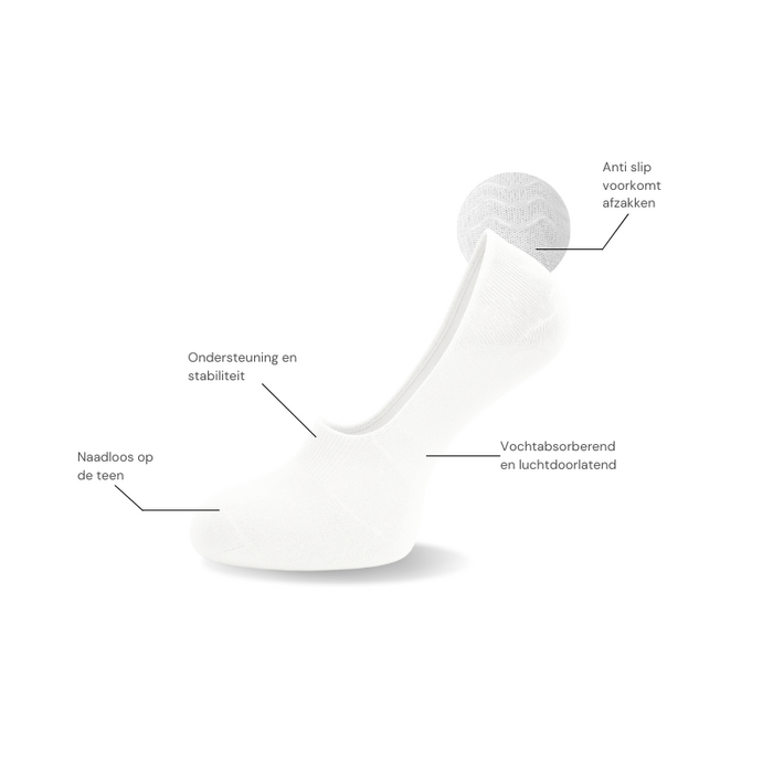 6 paar Invisible sneakersokken Footies Siliconen hiel Wit