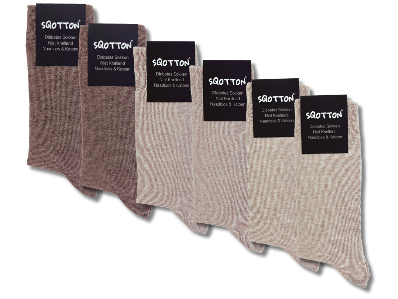 6 paar Katoenen Diabetessokken Drukvrije boord Naadloos Bruin/Beige mix