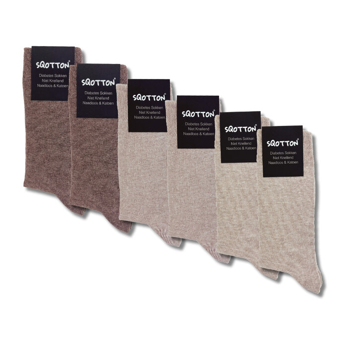 6 paar Katoenen Diabetessokken Drukvrije boord Naadloos Bruin/Beige mix