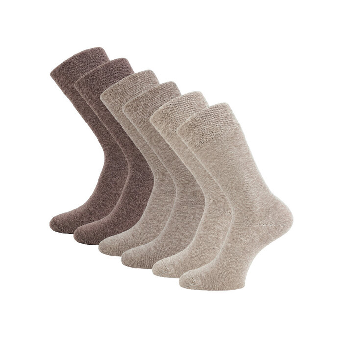 6 paar Katoenen Diabetessokken Drukvrije boord Naadloos Bruin/Beige mix