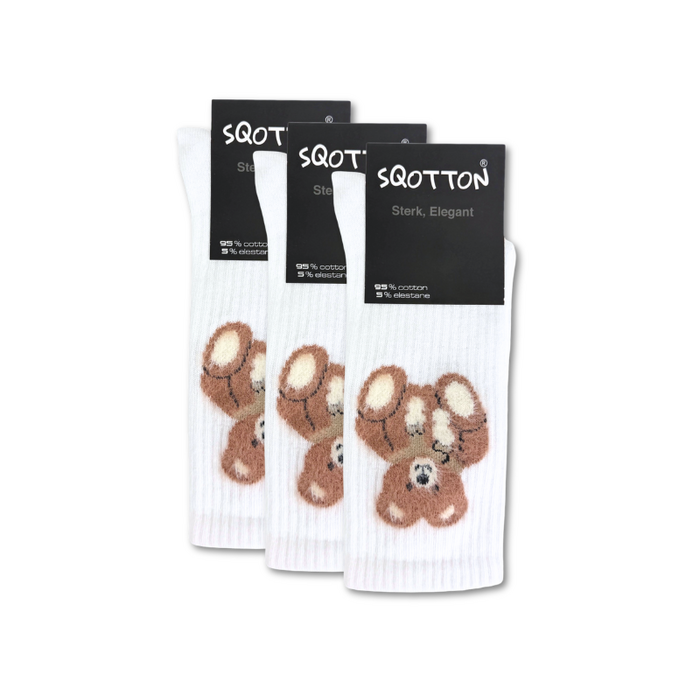 3 paar Katoenen damessokken Naadloze sokken Teddybeer Wit