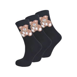 3 paar Katoenen damessokken Naadloze sokken Teddybeer Zwart