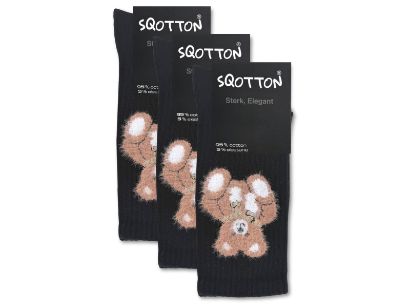 3 paar Katoenen damessokken Naadloze sokken Teddybeer Zwart