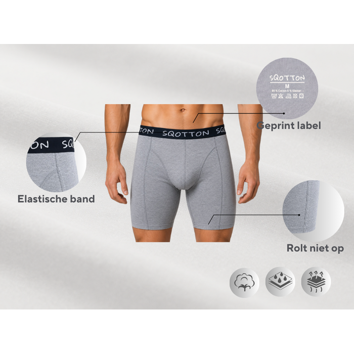 3-Pack boxershort Extra lange pijp Grijs