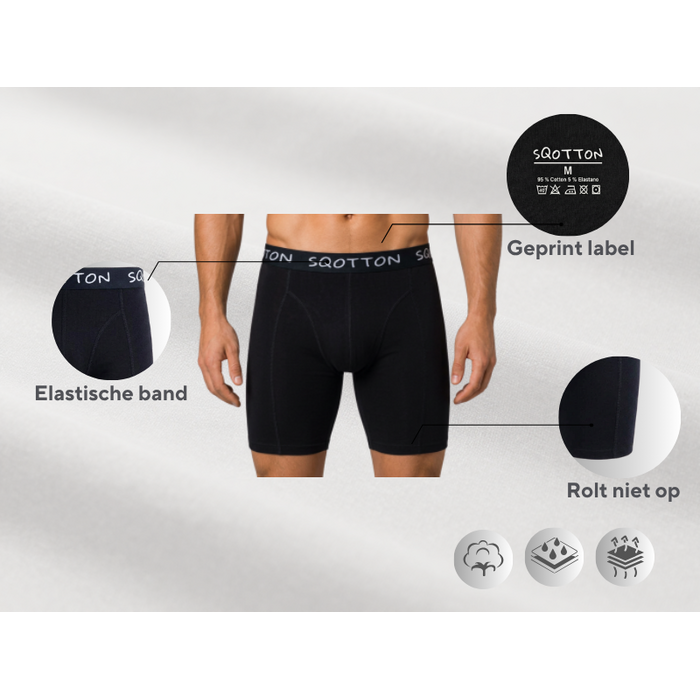 3-Pack SQOTTON® boxershort lange pijp Zwart