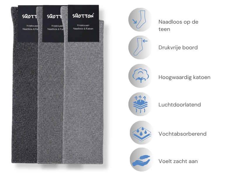 3 paar Katoenen kniekousen Naadloos Drukvrije boord Grijs mix