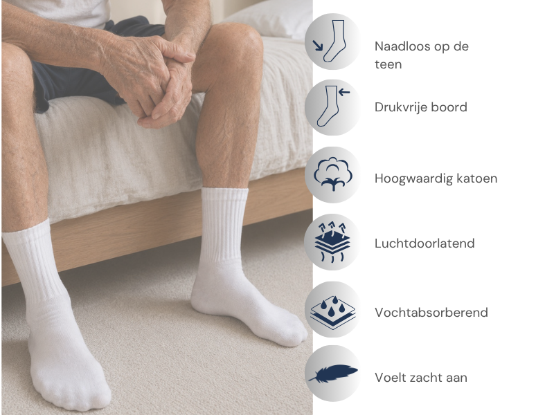 6 Paar Diabetessokken - Losse Schacht met Drukvrije Boord Naadloos Wit