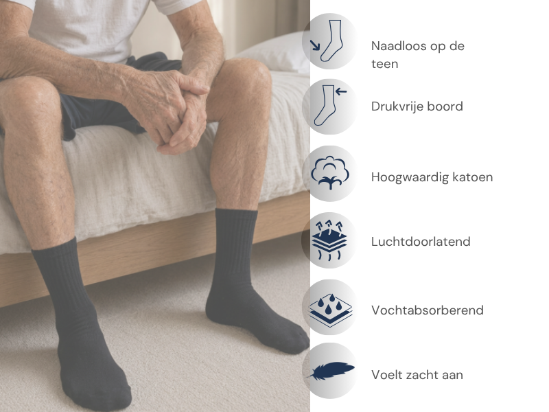 6 Paar Diabetessokken - Losse Schacht met Drukvrije Boord Naadloos Zwart