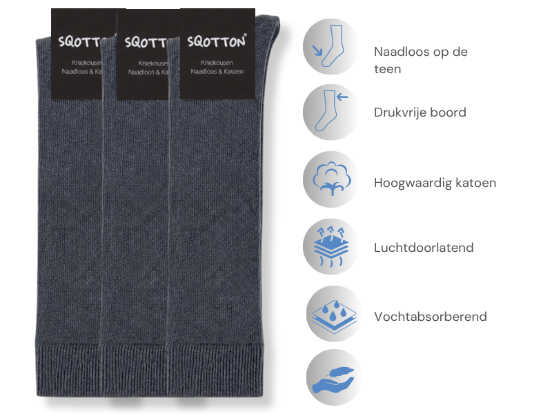 3 paar Katoenen kniekousen Naadloos Drukvrije boord Antraciet