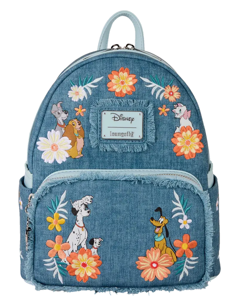 Loungefly Disney Dogs And Cats Floral Denim Backpack