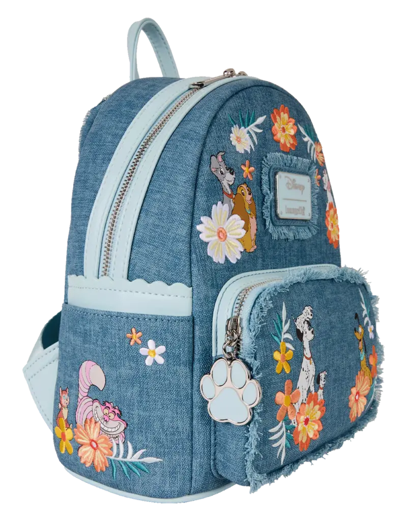 Loungefly Disney Dogs And Cats Floral Denim Backpack