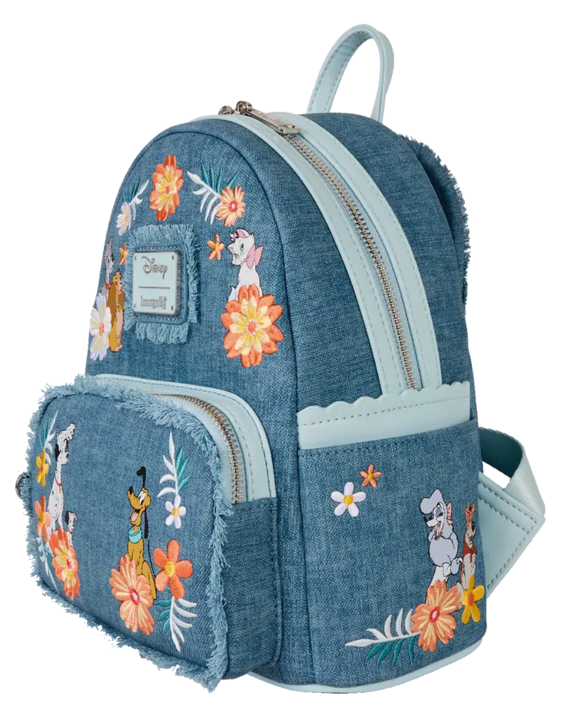Loungefly Disney Dogs And Cats Floral Denim Backpack