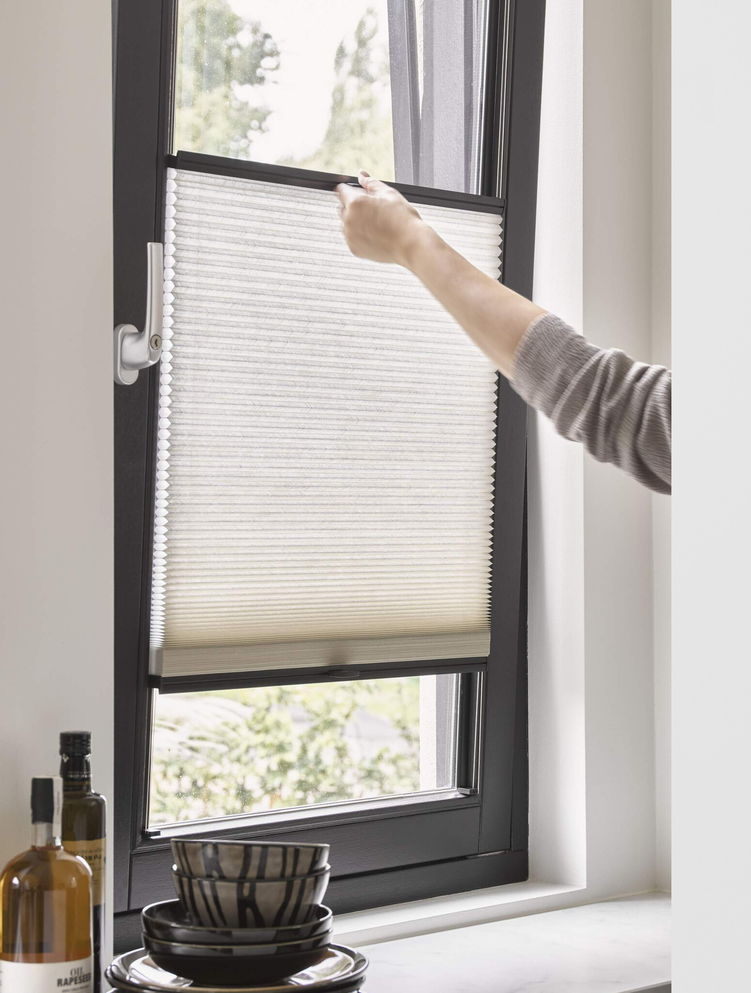 Plissé DUETTE® gordijnen Vrijhangend  - Semi Transparant Doek