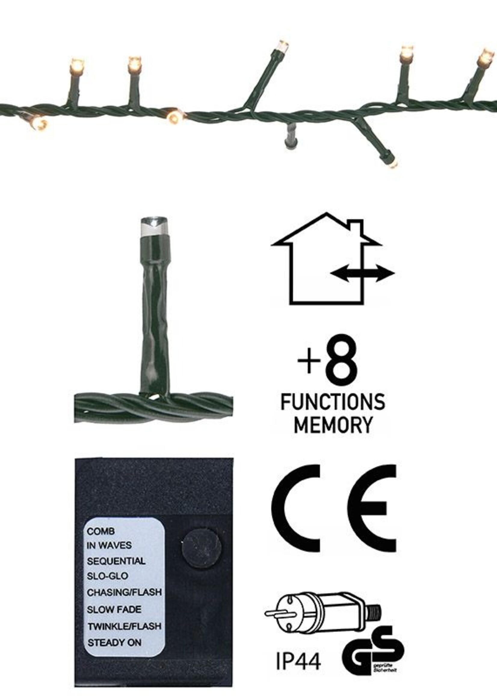 Micro Cluster 800 LED's  -16 meter - extra warm wit - 8 functies + geheugen
