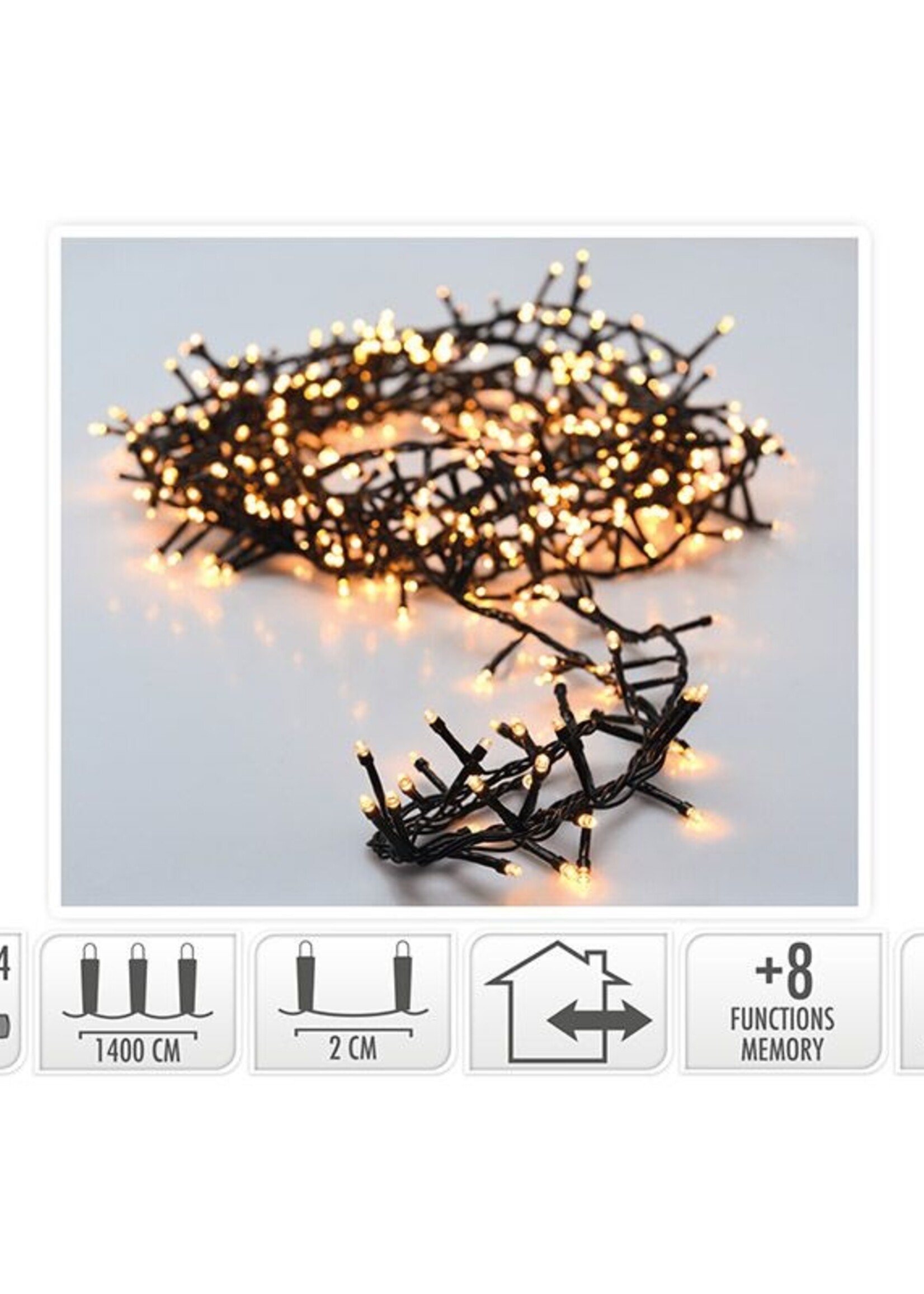 Micro Cluster 700 LED's -14 meter - warm wit - 8 functies + geheugen