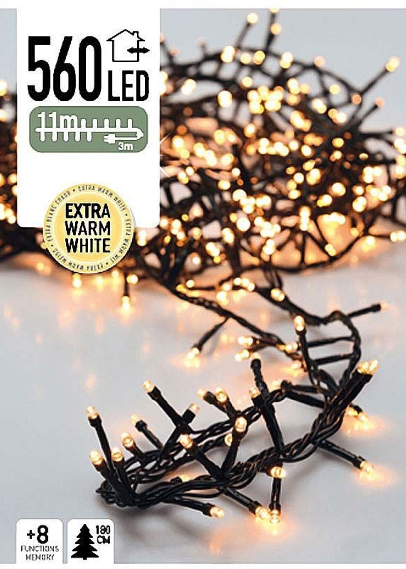 Micro Cluster 560 LED's - 11 meter - extra warm wit - 8 functies + geheugen