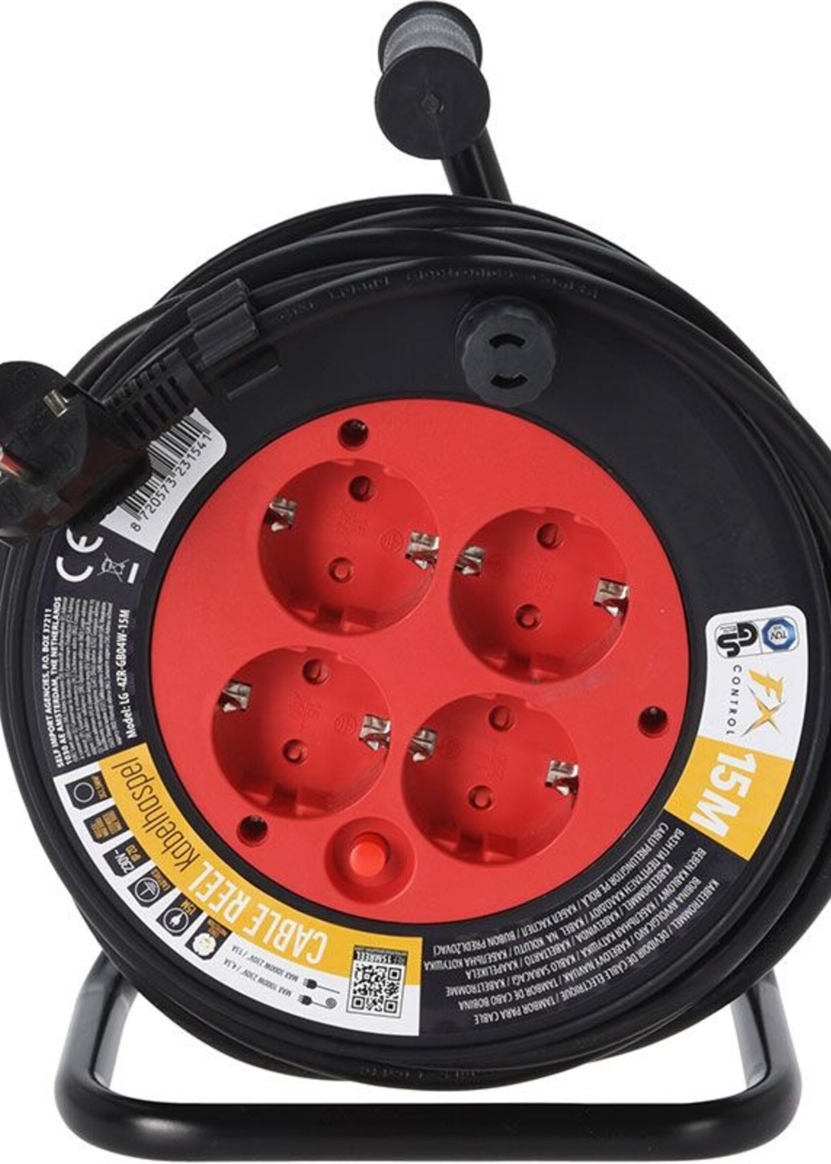 FXcontrol Kabelhaspel 15 meter - 4 Voudig - IP20 - 3 x 1.5mm2