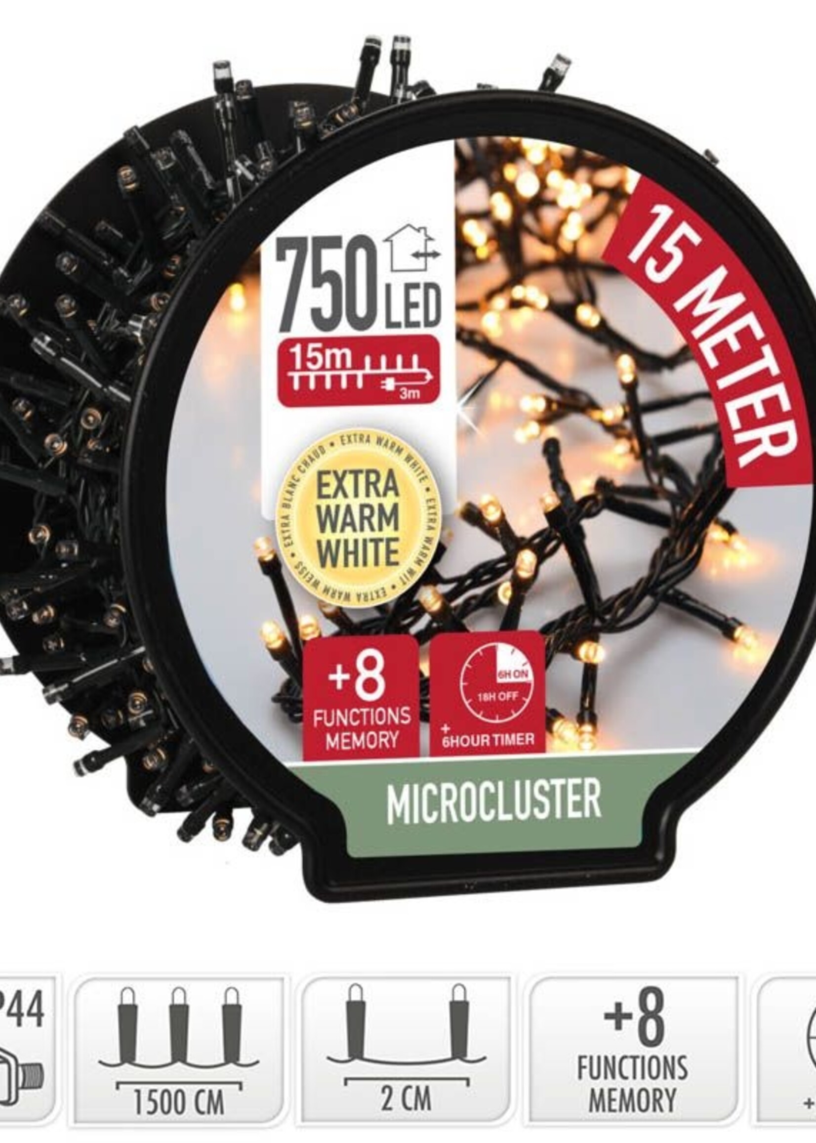 DecorativeLighting Micro Cluster met Haspel - 750 LED - 15 meter - met timer - extra warm wit