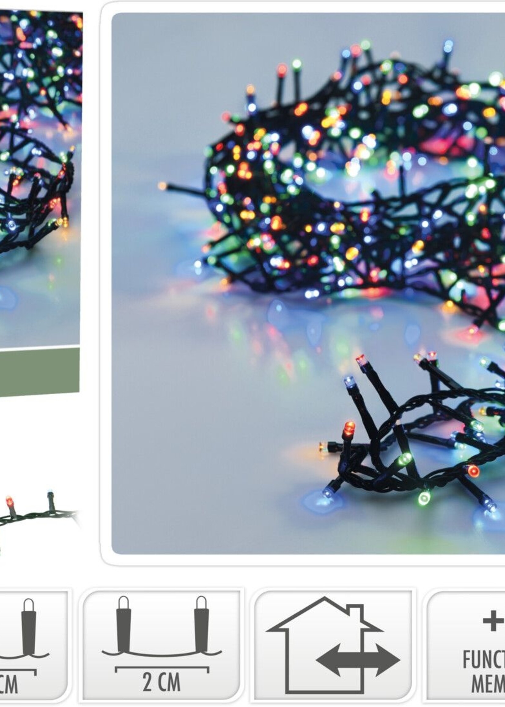 Micro Cluster 200 led - 4m - multicolor - Batterij - Lichtfuncties - Geheugen - Timer