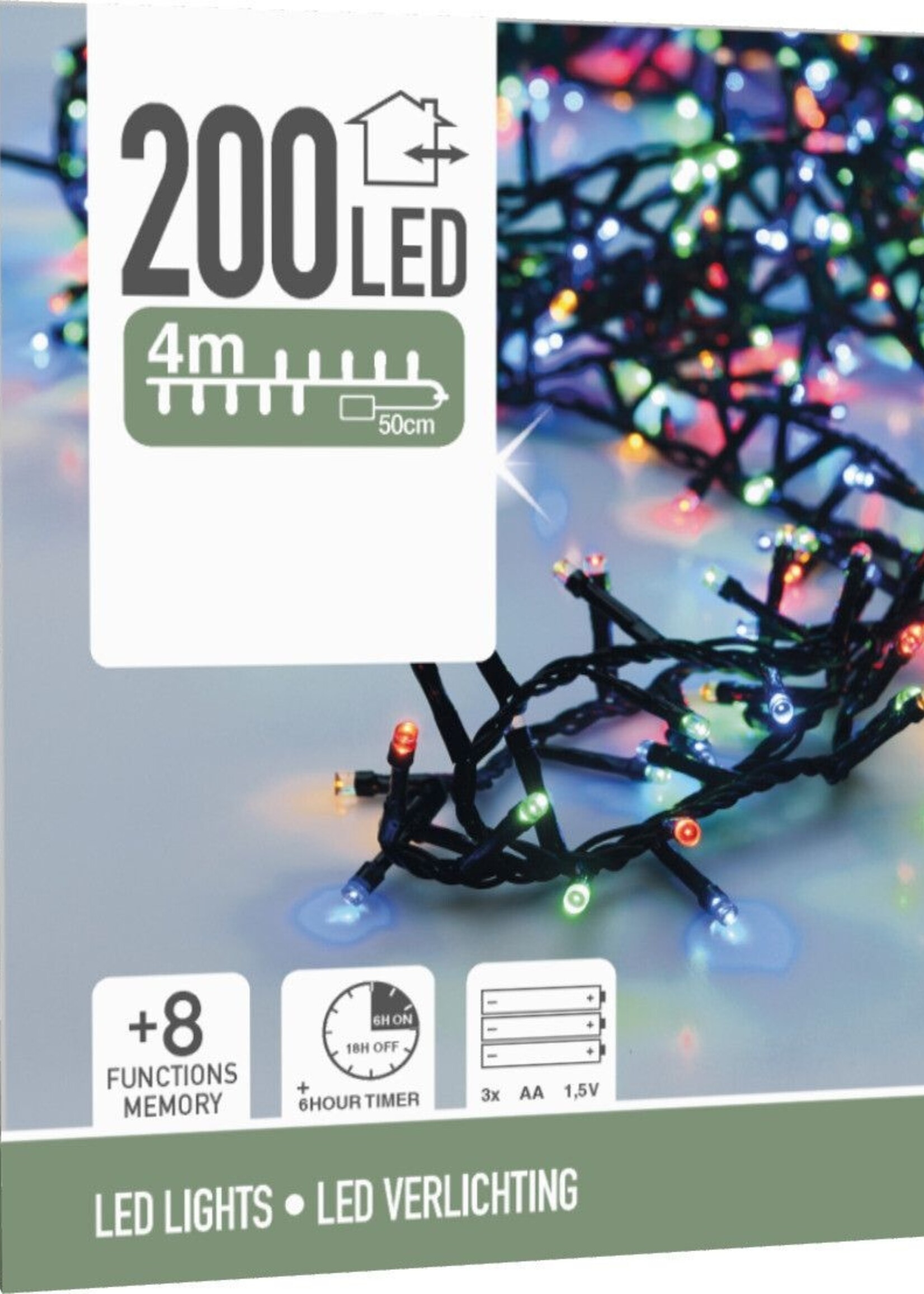 Micro Cluster 200 led - 4m - multicolor - Batterij - Lichtfuncties - Geheugen - Timer