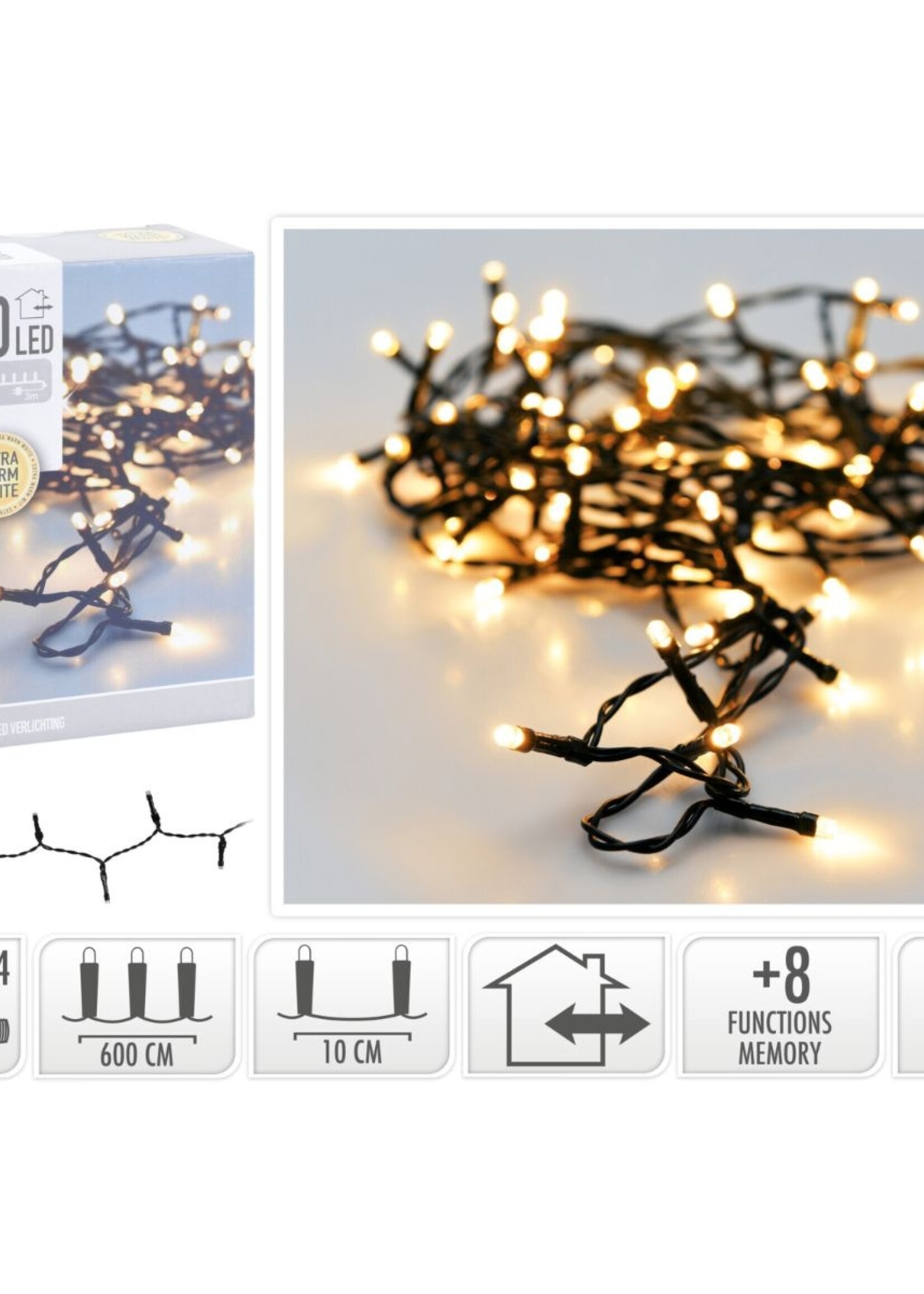 Kerstverlichting 120 led- 9m - extra warm wit - Timer - Lichtfuncties - Geheugen - Buiten