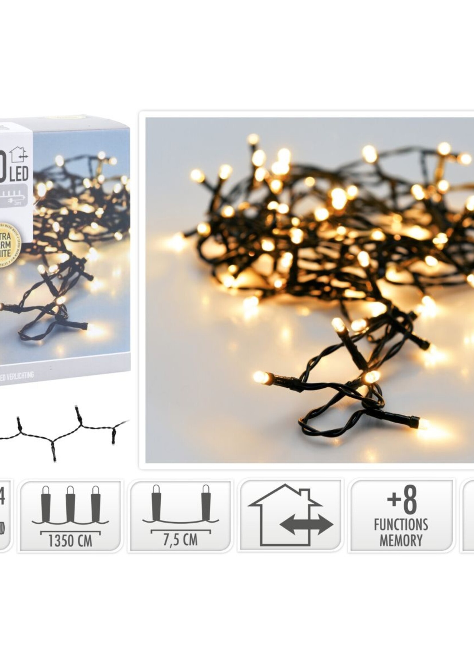 Kerstverlichting 180 led- 13.5m - extra warm wit - Timer - Lichtfuncties - Geheugen - Buiten