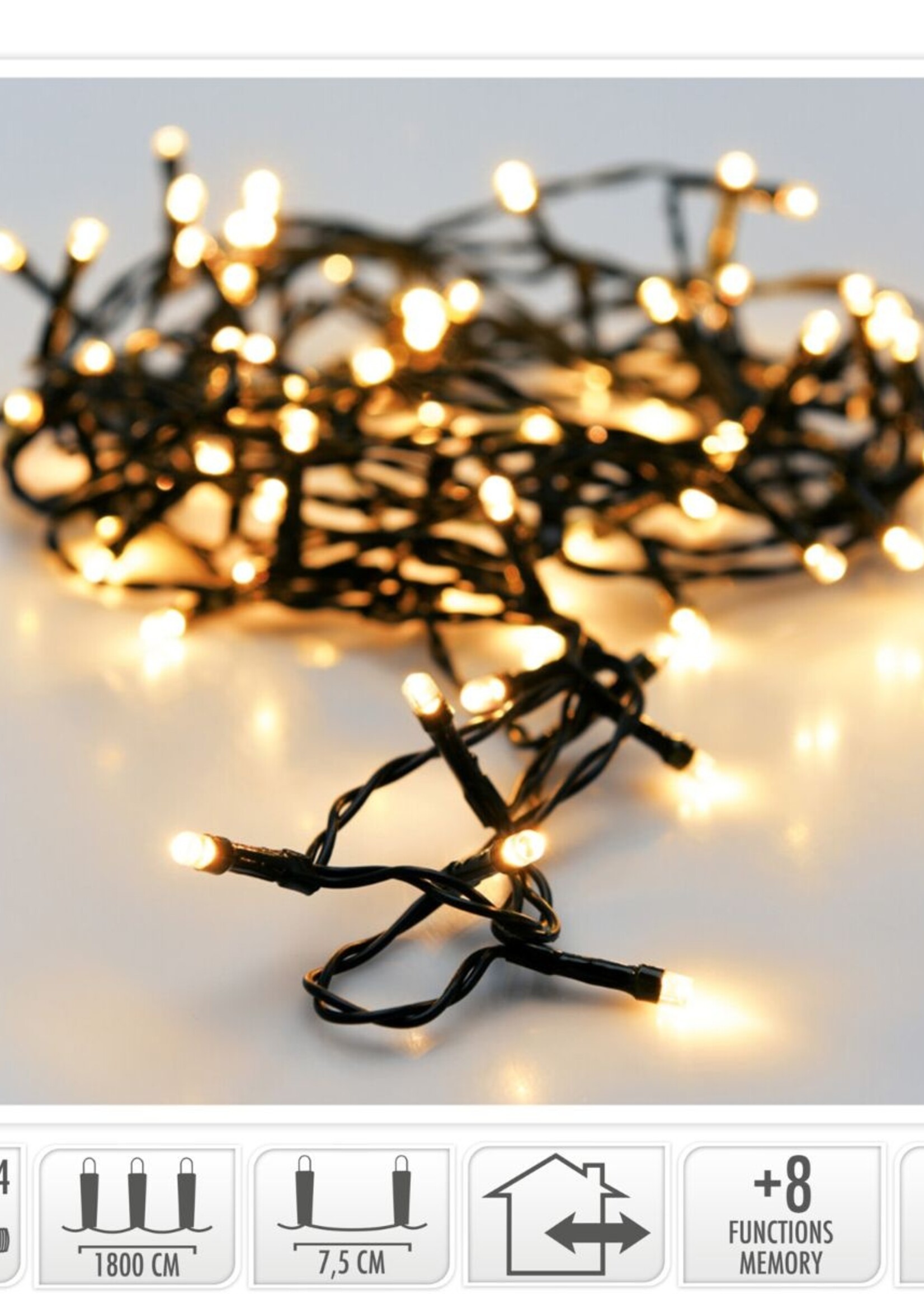 Kerstverlichting 240 led- 18m - extra warm wit - Timer - Lichtfuncties - Geheugen - Buiten
