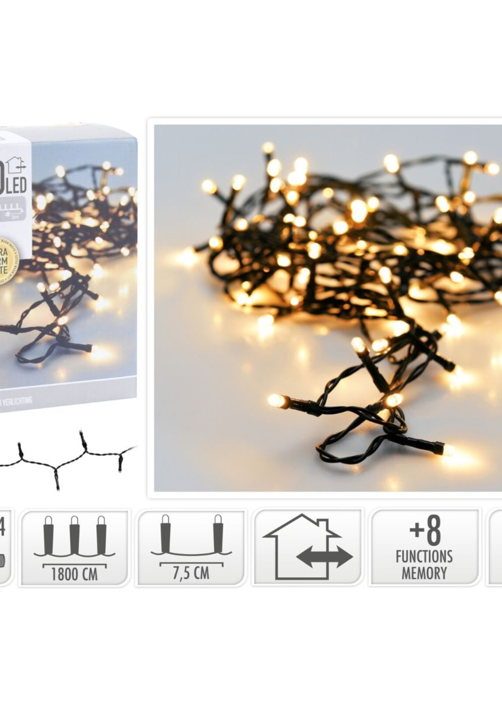 Kerstverlichting 240 led- 18m - extra warm wit - Timer - Lichtfuncties - Geheugen - Buiten
