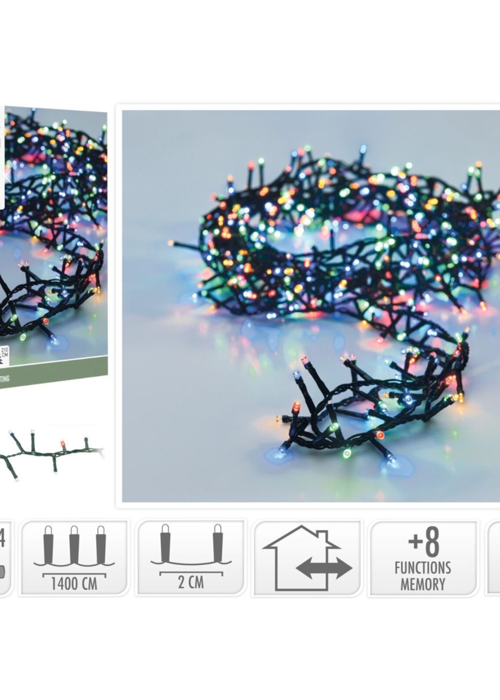 Microcluster - 700 led - 14m - multicolor - Timer - Lichtfuncties - Geheugen - Buiten