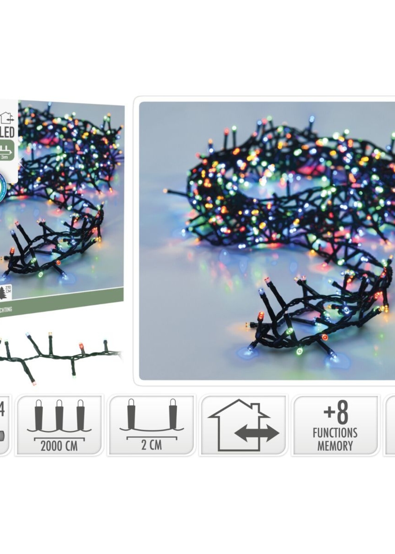 Microcluster - 1000 led - 20m - multicolor - Timer - Lichtfuncties - Geheugen - Buiten