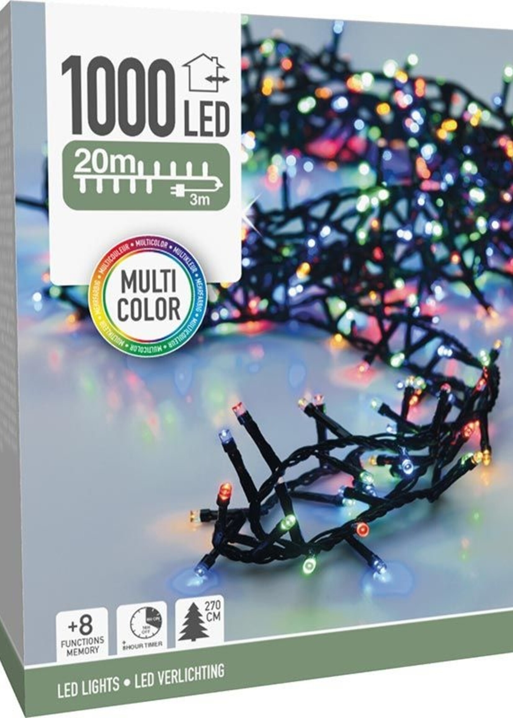 Microcluster - 1000 led - 20m - multicolor - Timer - Lichtfuncties - Geheugen - Buiten