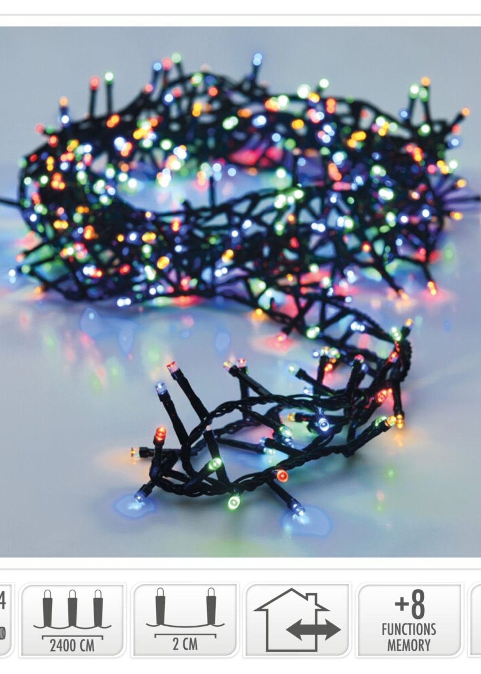 Microcluster - 1200 led - 24m - multicolor - Timer - Lichtfuncties - Geheugen - Buiten