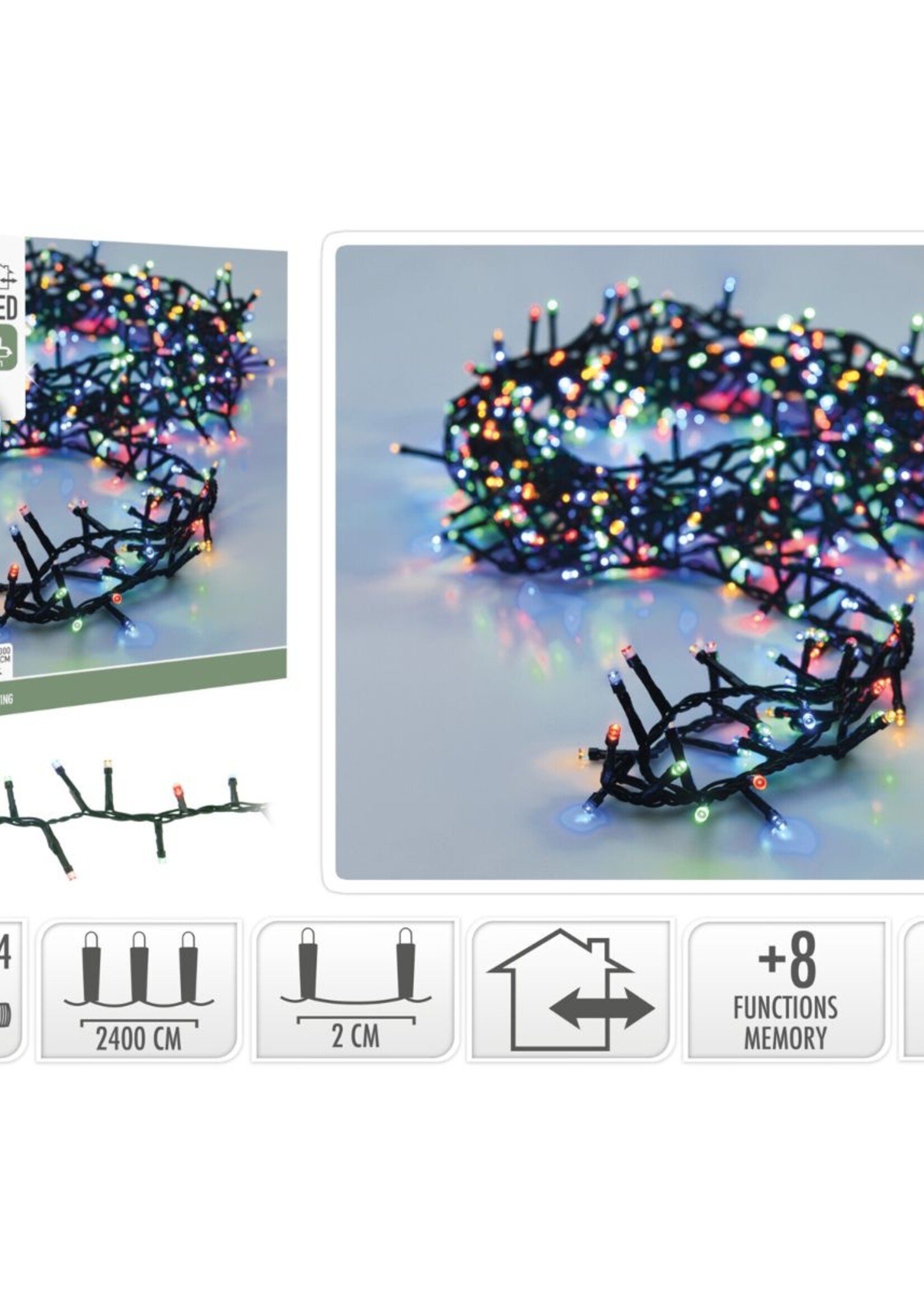 Microcluster - 1200 led - 24m - multicolor - Timer - Lichtfuncties - Geheugen - Buiten