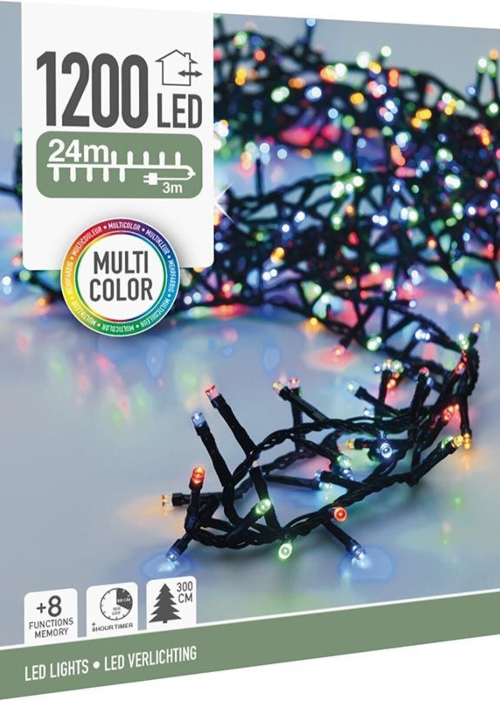 Microcluster - 1200 led - 24m - multicolor - Timer - Lichtfuncties - Geheugen - Buiten