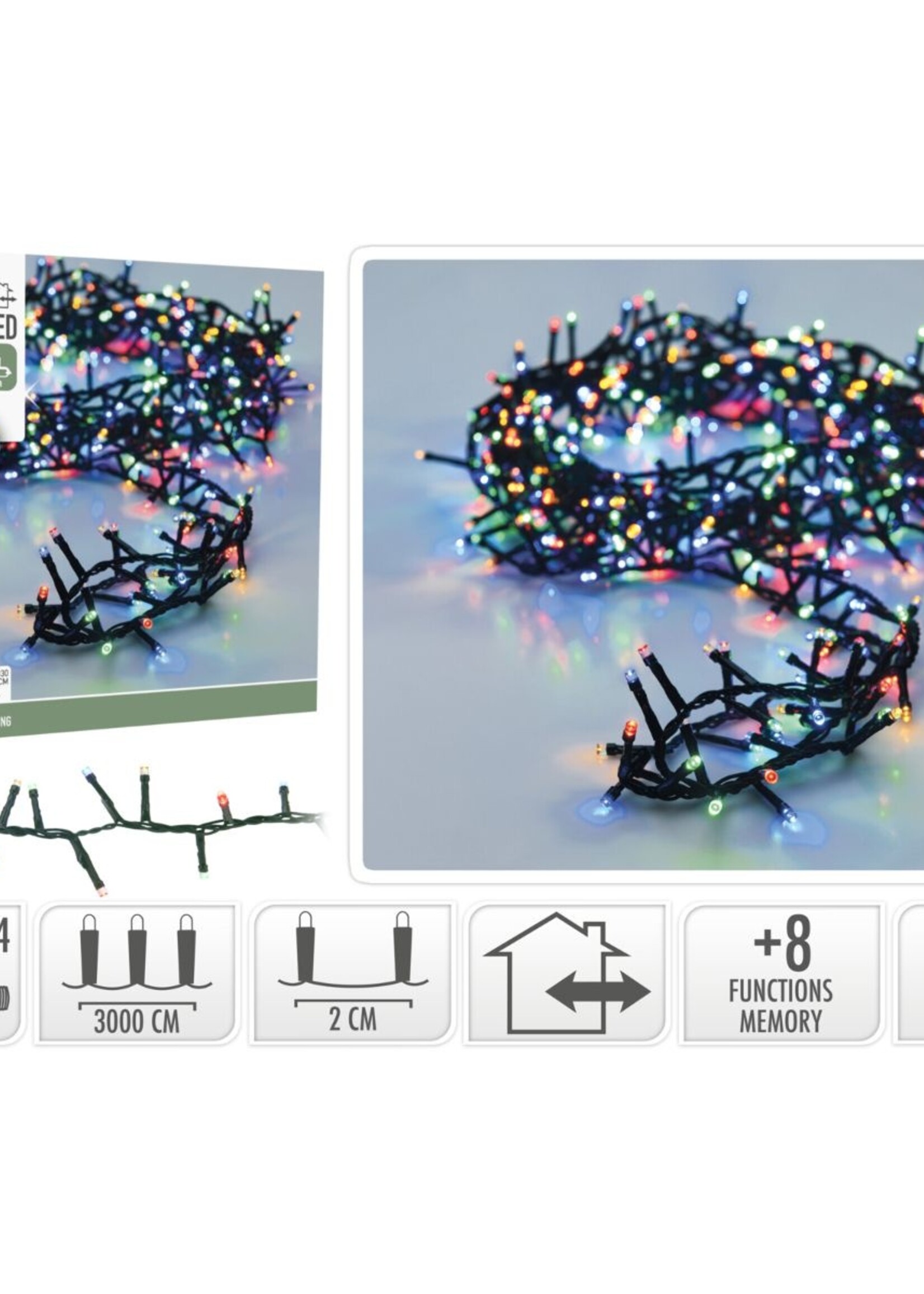 Microcluster - 1800 led - 36m - multicolor - Timer - Lichtfuncties - Geheugen - Buiten