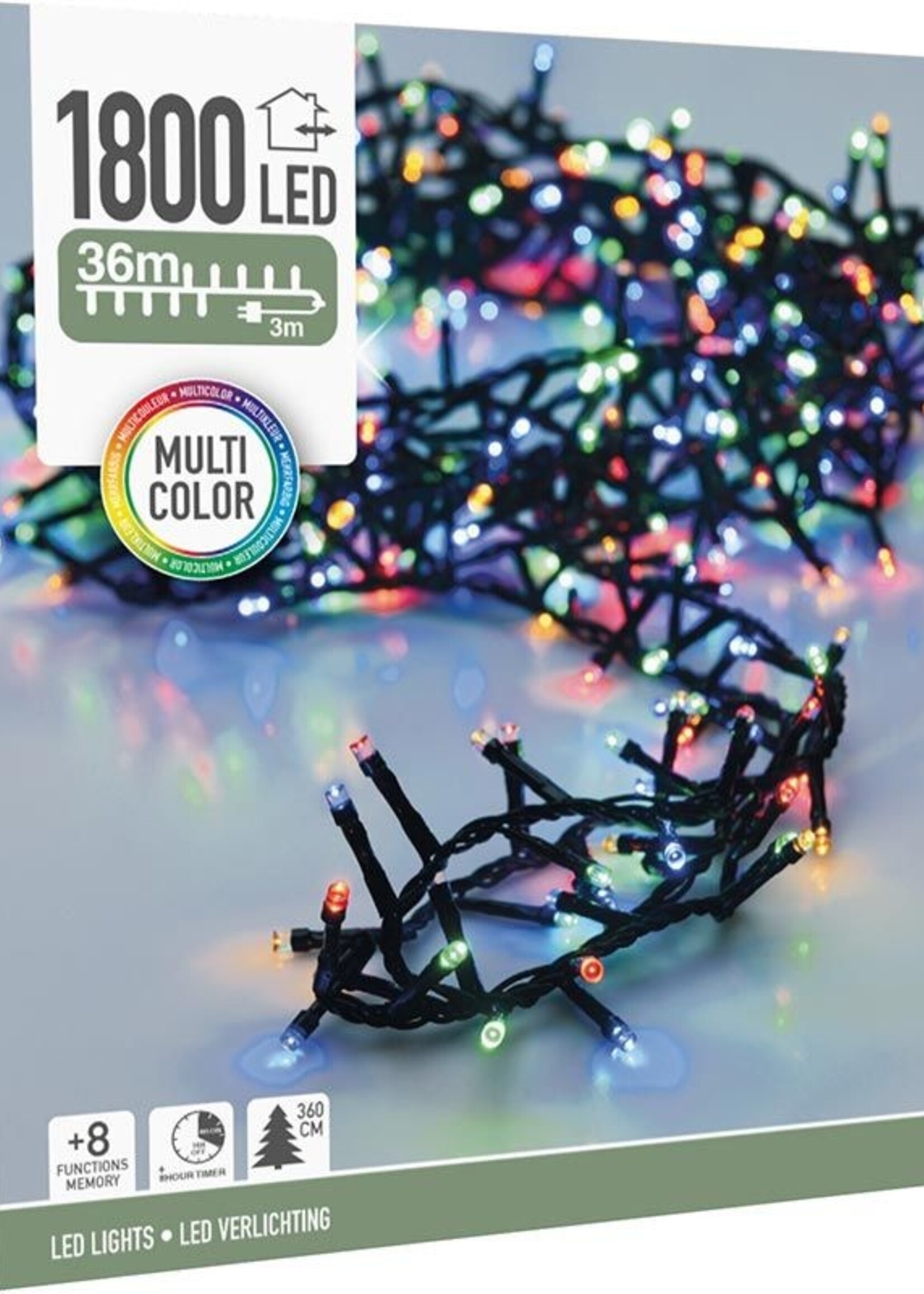 Microcluster - 1800 led - 36m - multicolor - Timer - Lichtfuncties - Geheugen - Buiten