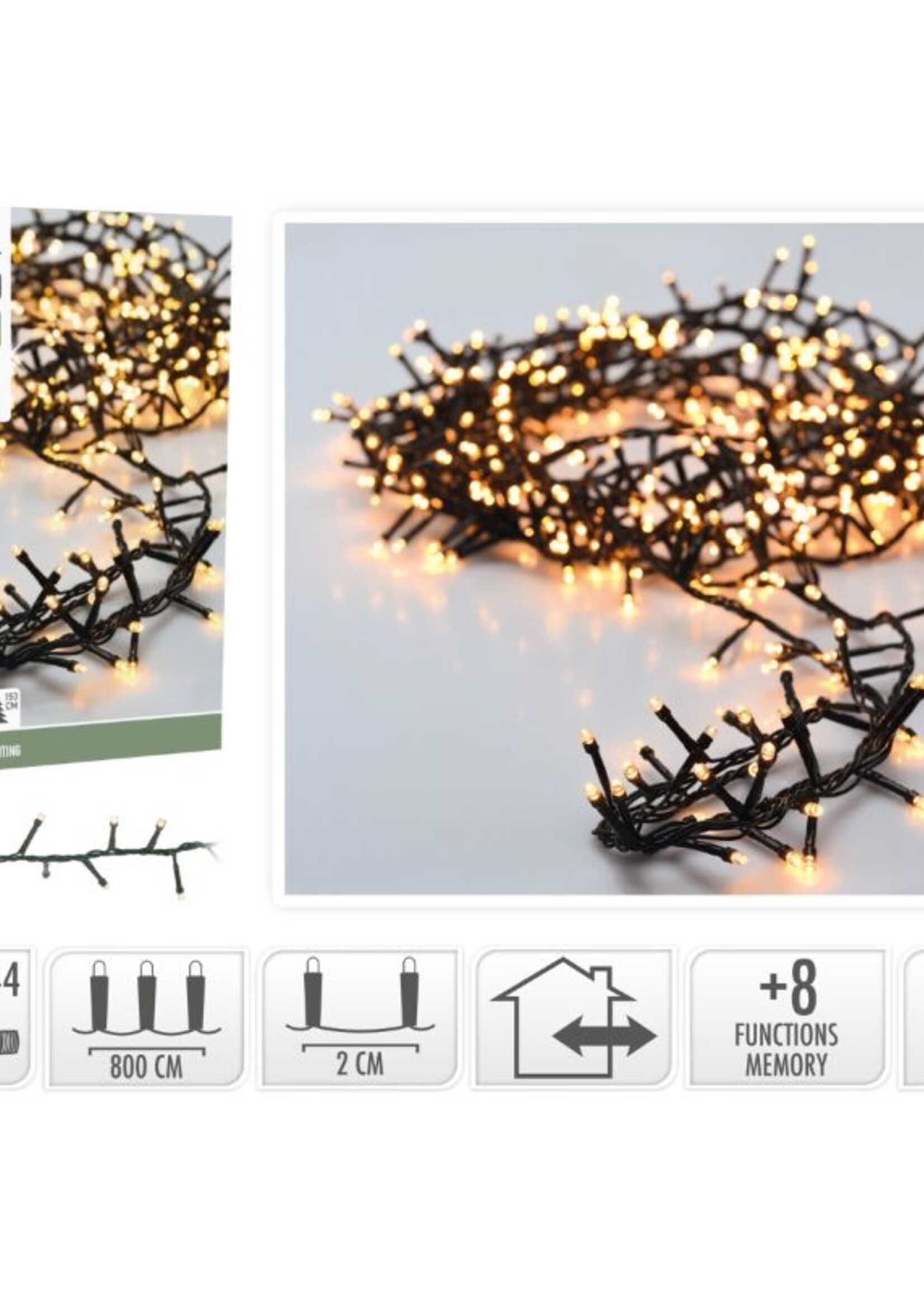 Microcluster - 400 led - 8m - warm wit - Timer - Lichtfuncties - Geheugen - Buiten