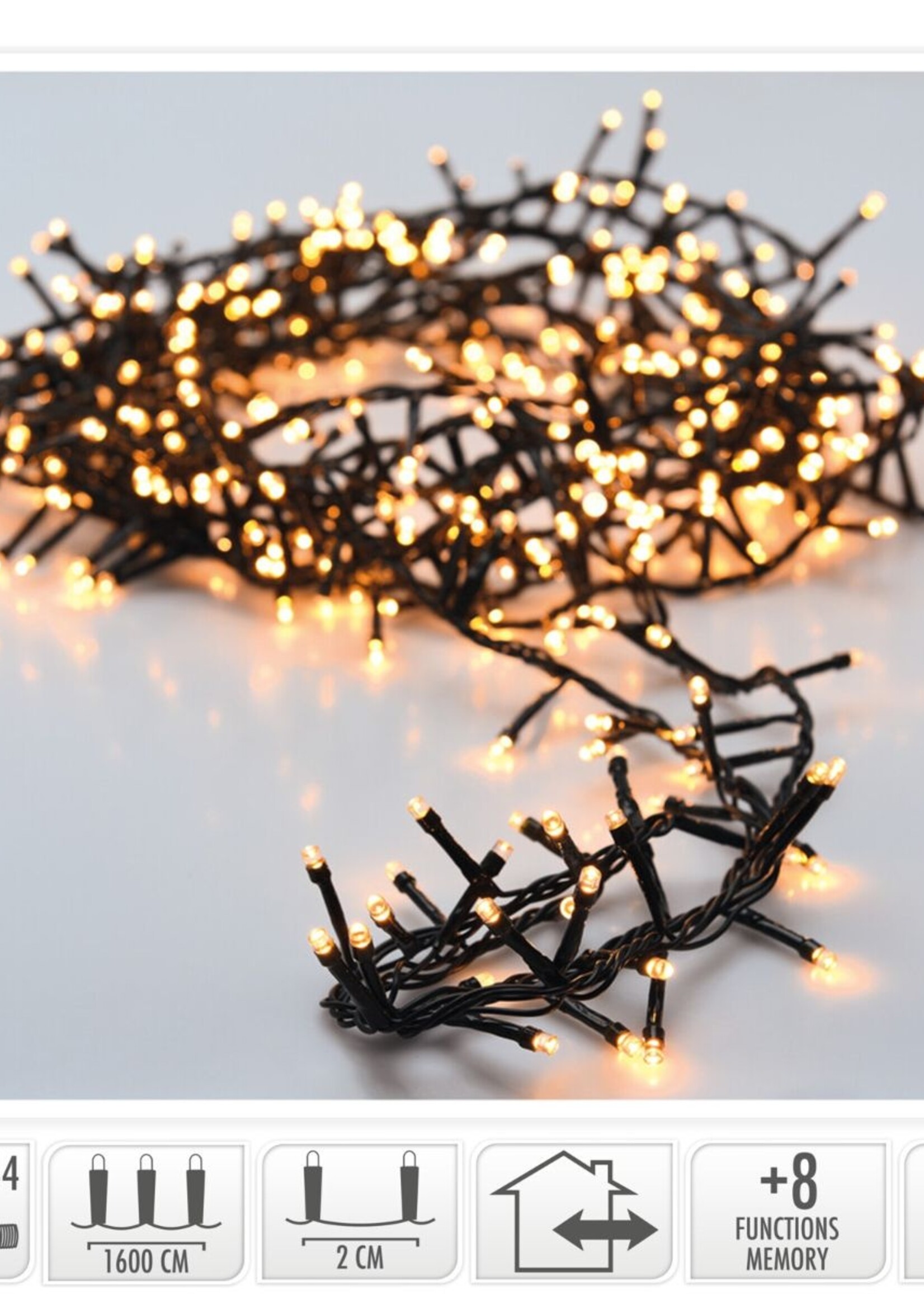 Microcluster - 800 led - 16m - warm wit - Timer - Lichtfuncties - Geheugen - Buiten