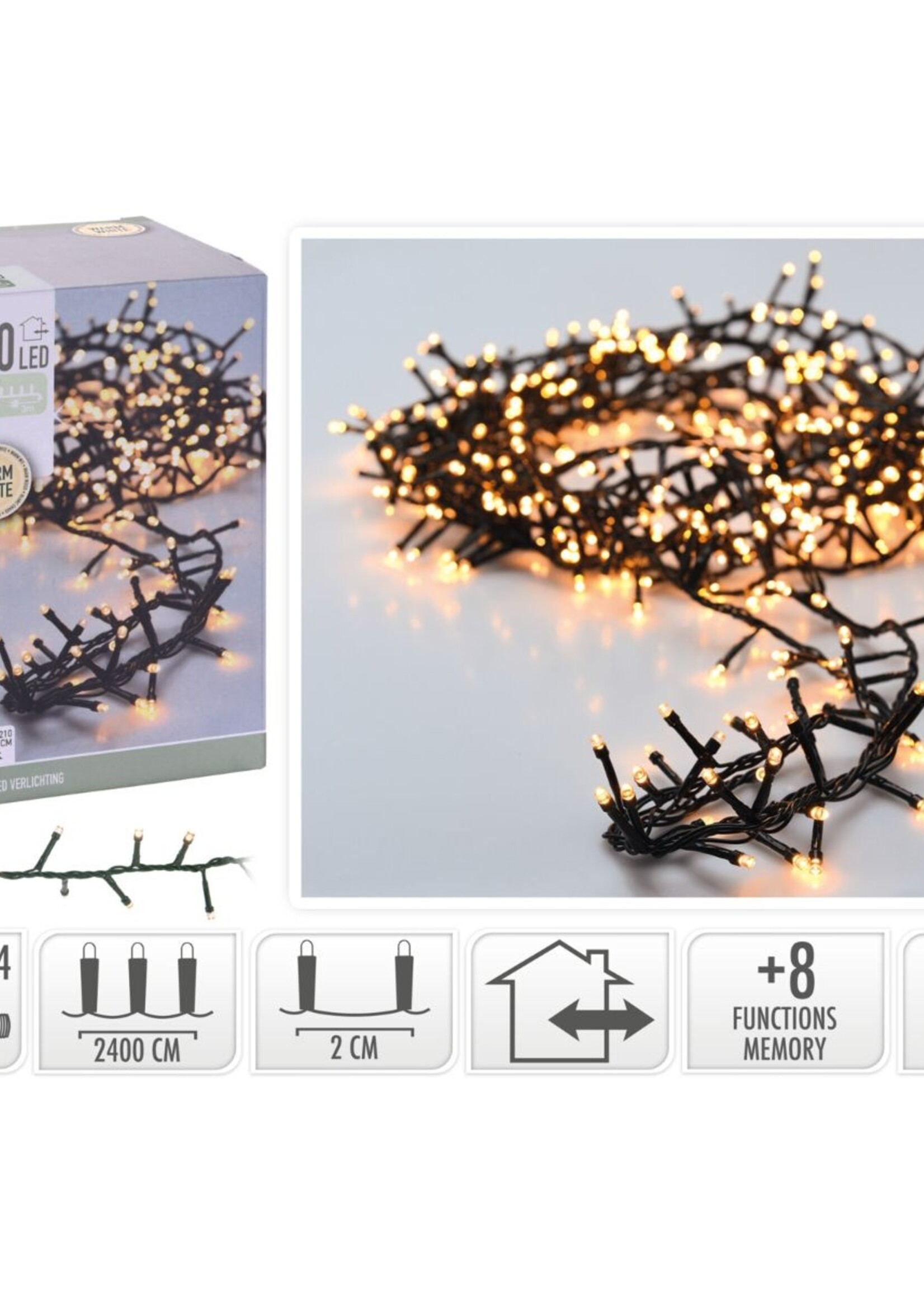 Microcluster - 1200 led - 24m - warm wit - Timer - Lichtfuncties - Geheugen - Buiten