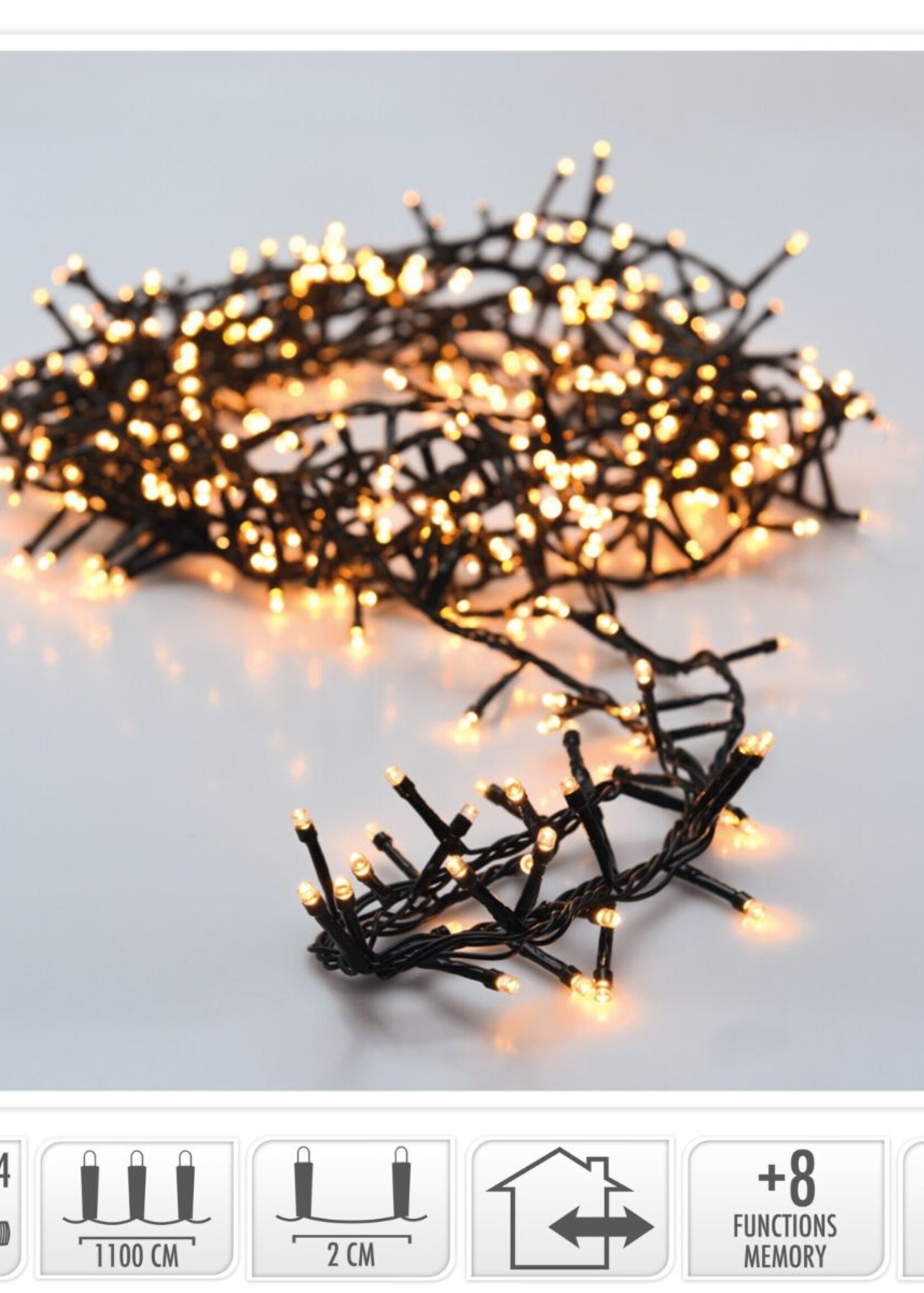 Microcluster - 560 led - 11m - extra warm wit - Timer - Lichtfuncties - Geheugen - Buiten