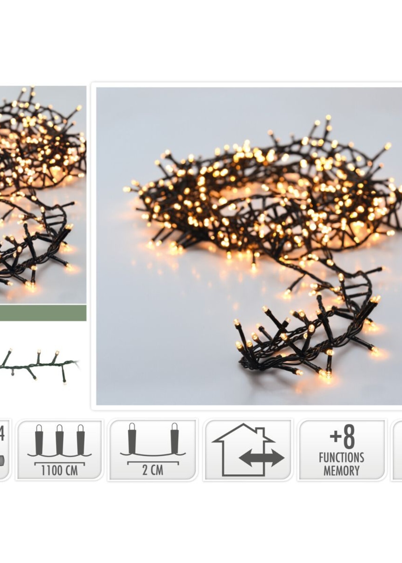 Microcluster - 560 led - 11m - extra warm wit - Timer - Lichtfuncties - Geheugen - Buiten