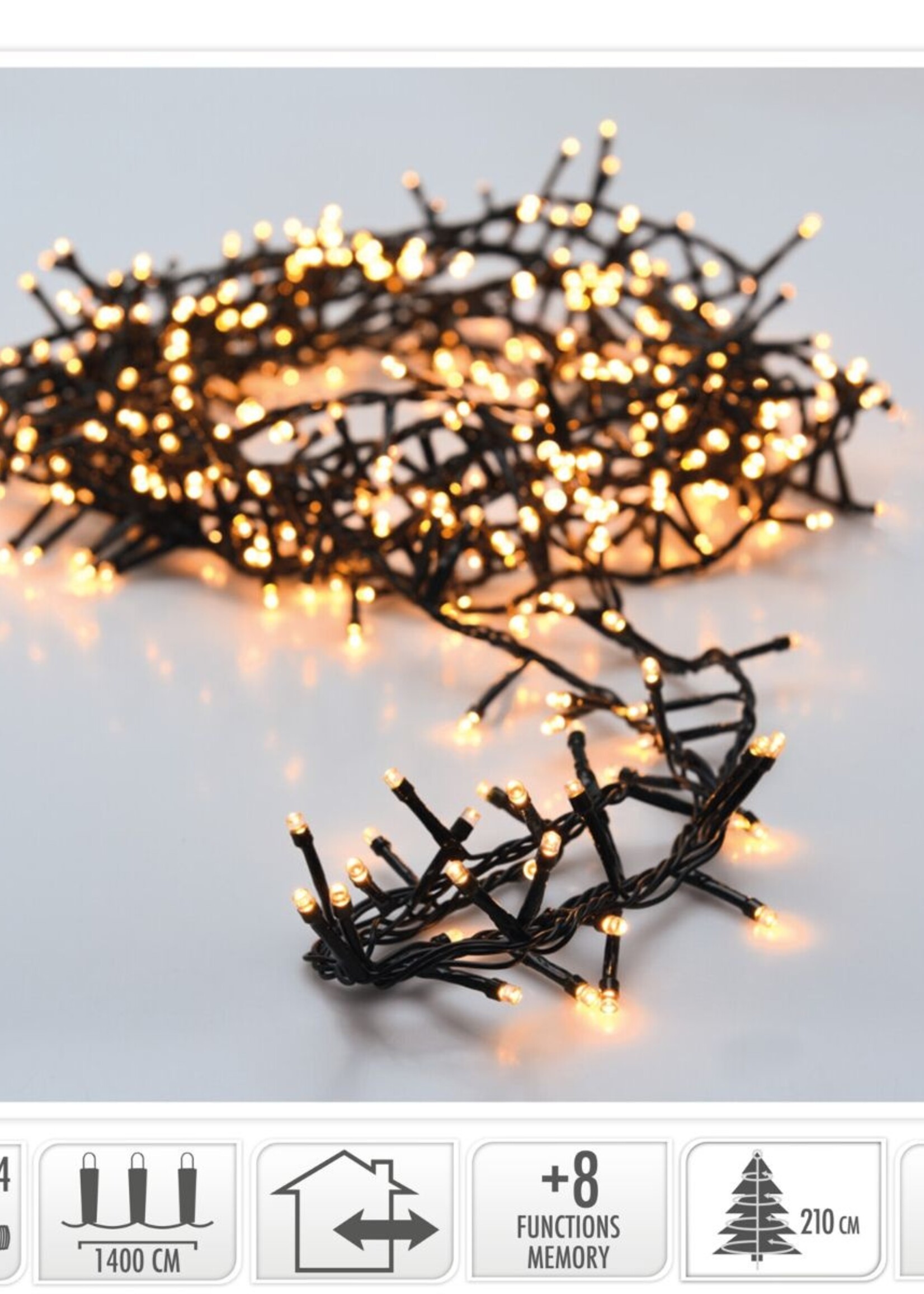 Microcluster - 700 led - 14m - extra warm wit - Timer - Lichtfuncties - Geheugen - Buiten