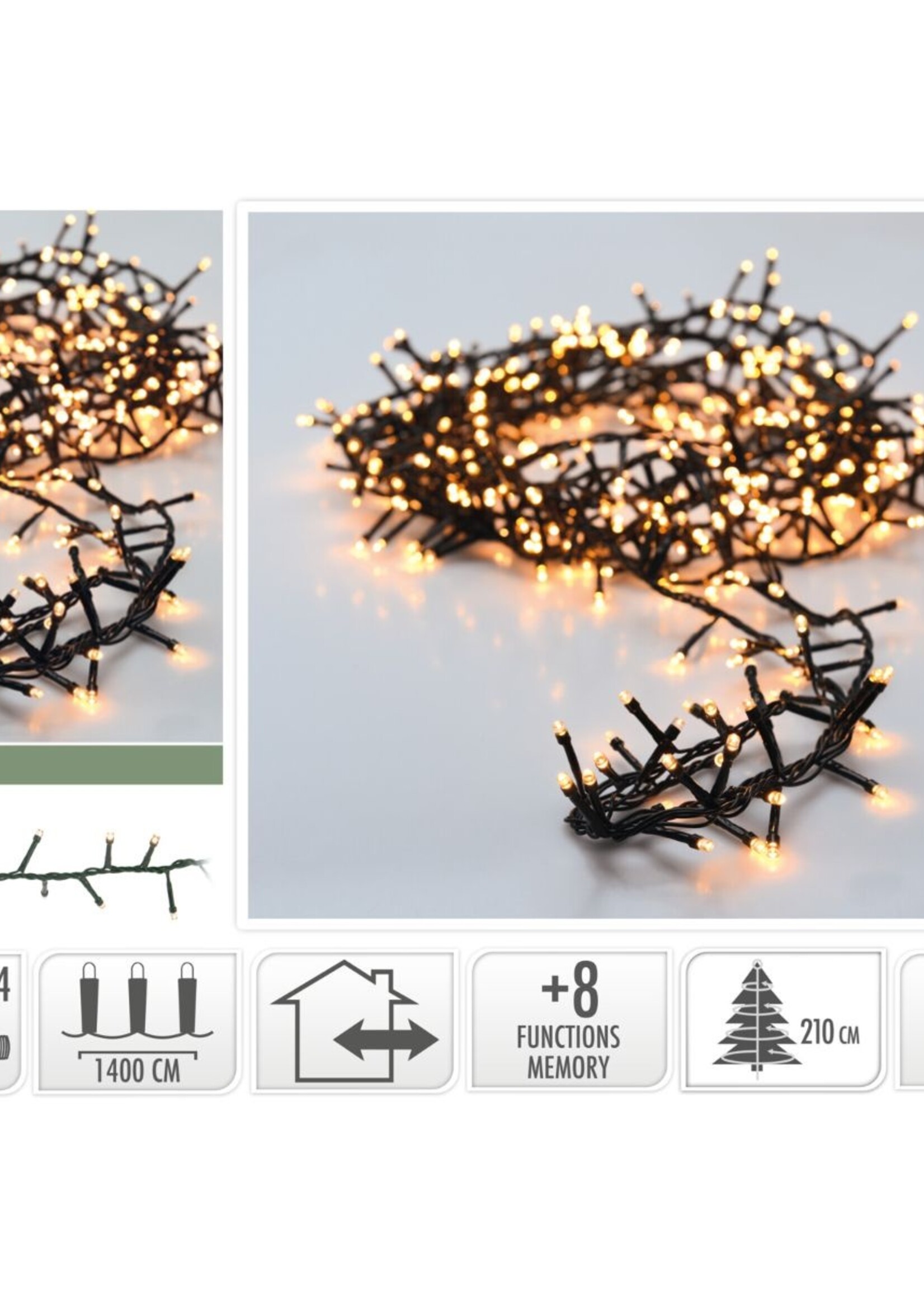 Microcluster - 700 led - 14m - extra warm wit - Timer - Lichtfuncties - Geheugen - Buiten
