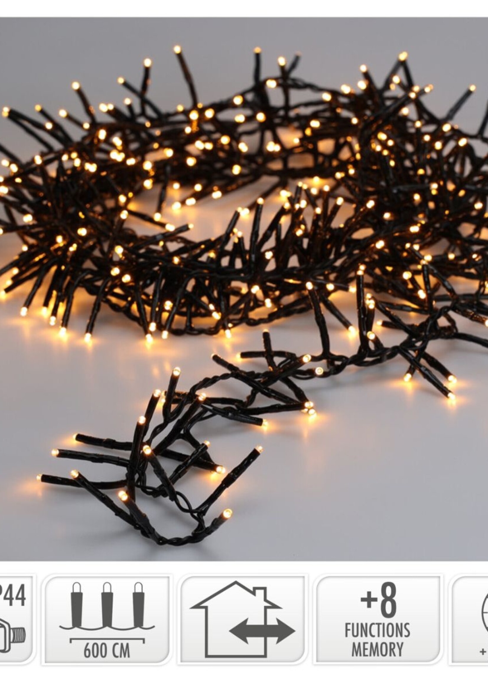 Maxi Cluster Kerstverlichting - 400 led - 6m - extra warm wit - Timer - Lichtfuncties - Geheugen - Buiten